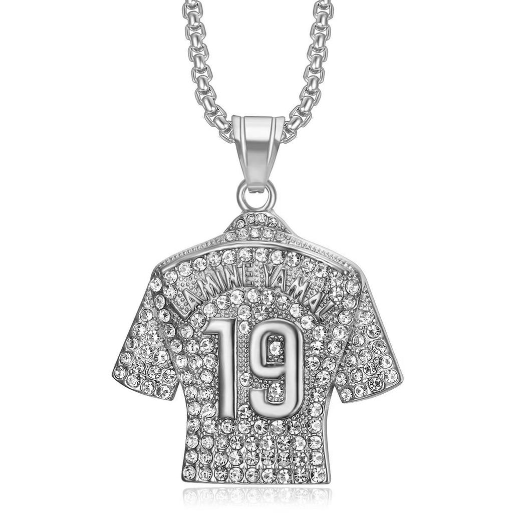 New Hot-Selling Hip-Hop Jewelry Titanium Steel Gold-Plated Diamond-Studded Yamal No. 19 Jersey Pendant Necklace