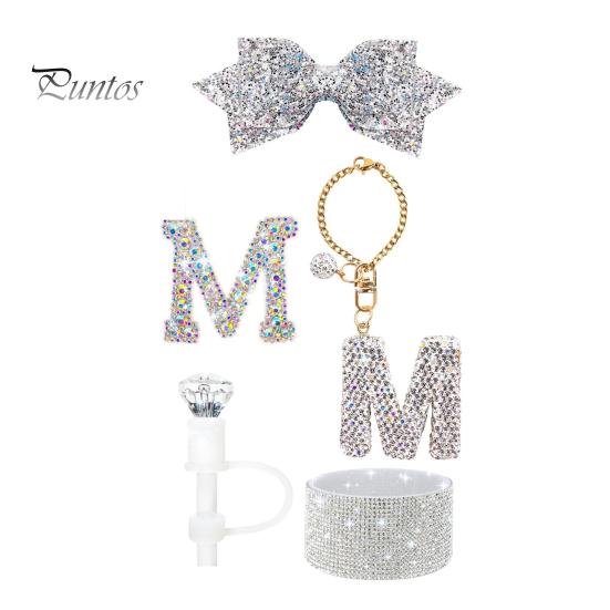 

5 шт. комплект соломенных чехлов со стразами для бутылок с водой, силиконовые наклейки для ботинок, подвески в виде букв, бант, сверкающий аксессуар для бутылки с искусственными бриллиантами M