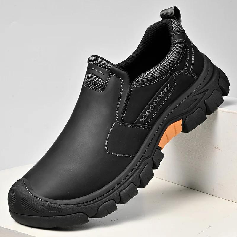 Fashion Men's Handmade Outdoor Hiking Shoes Fashion Soft Classic Driving Footwear Non-slip Walking Shoes Genuine Leather Casual Loafers