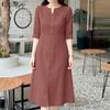 ZANZEA Women Casual V-Neck Solid Color Six Quarter Sleeve Loose Midi Dress