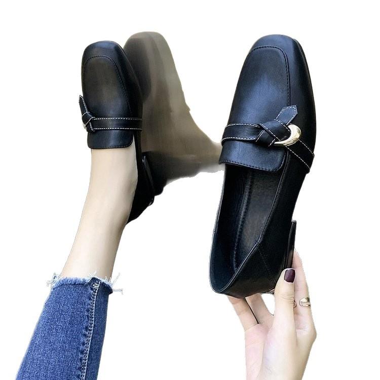 Single Shoes Women's New Spring and Autumn 2025 Versatile Low-heeled Black Soft-soled Loafers British Style Medium-heeled Small Leather Shoes