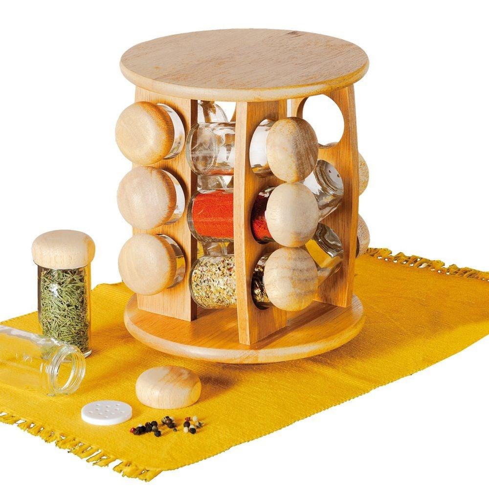 Spice rack with containers, wooden, rotating, 13 pieces.