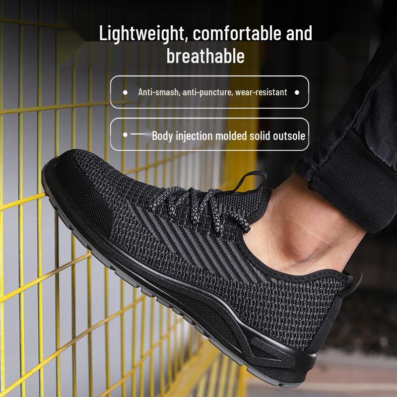 Leichte, atmungsaktive Sicherheitsschuhe mit Stahlkappe: Stoßfest, Durchstichfest, Rutschfest, Flyknit-Obermaterial für den Sommerbau.