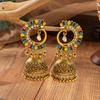 Indian Peacock Tail Painted Rhinestone Bell Earrings for Women Unique Design Pearl Luxury Vintage Long Earrings