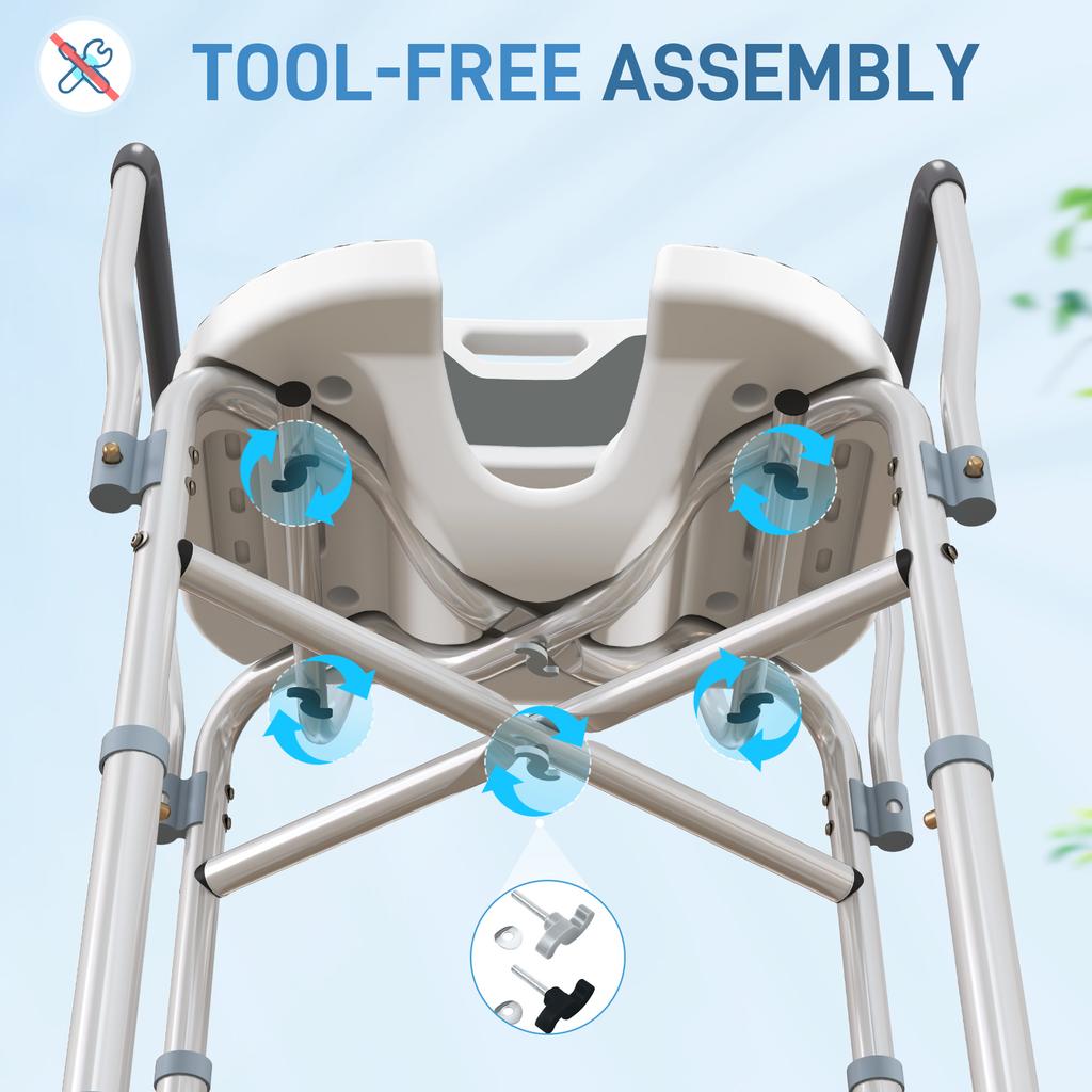 Shower Chair with Hygiene Cut-Out Seat and Reinforced Crossbars