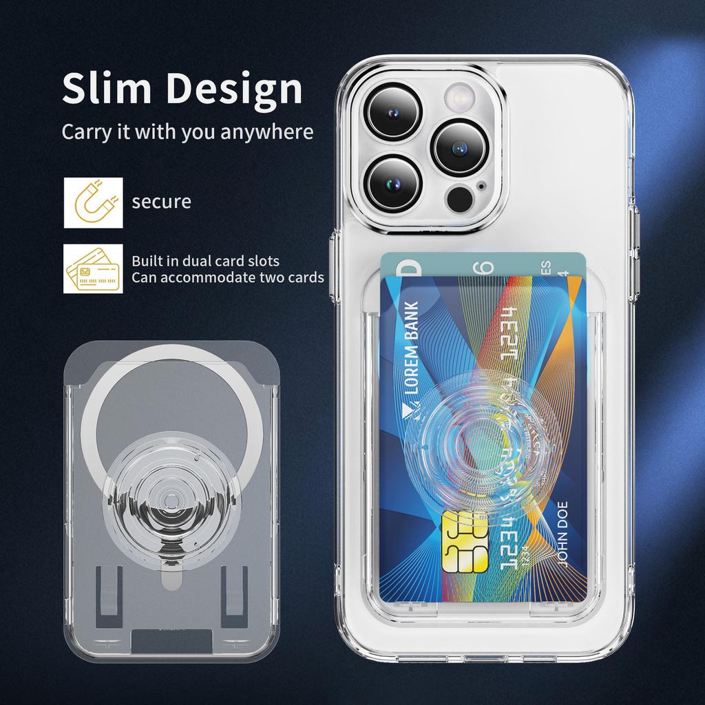 Air Bag Card Holder Type B Can Hold Two Cards. Highly Transparent PC + Reinforced N52 Magnet. Anti-scratch. for Apple for Samsung.