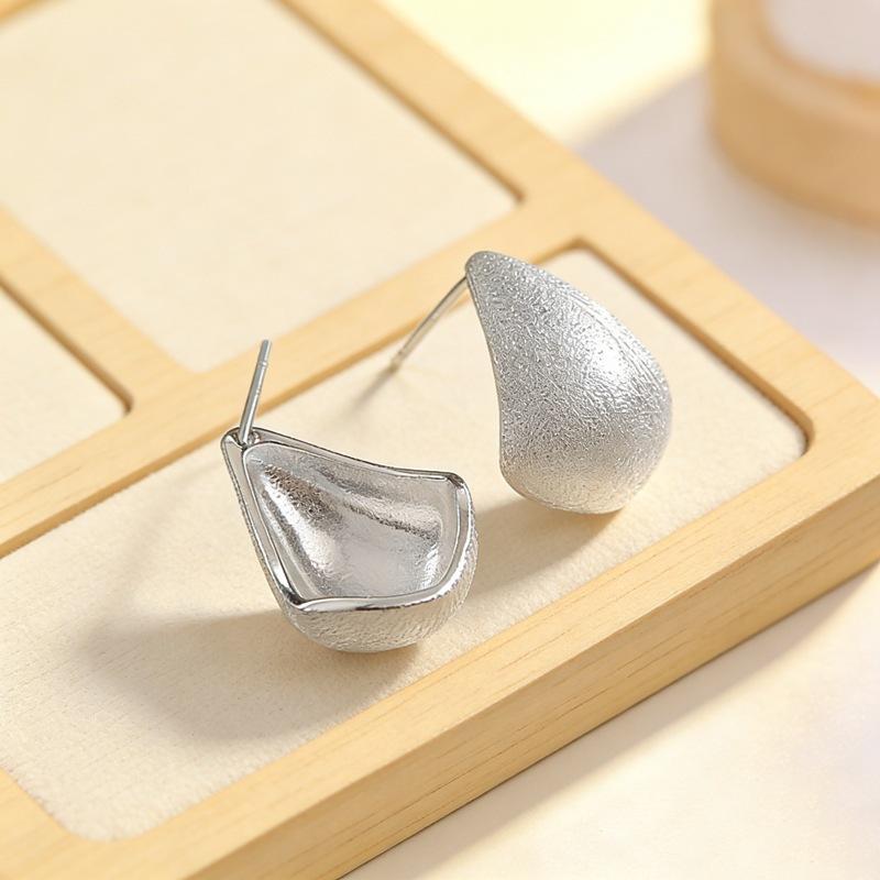 Fashion Brushed Shell Simple 925 Sterling Silver Jewelry Teardrop Shape Earrings 3969 серебряный
