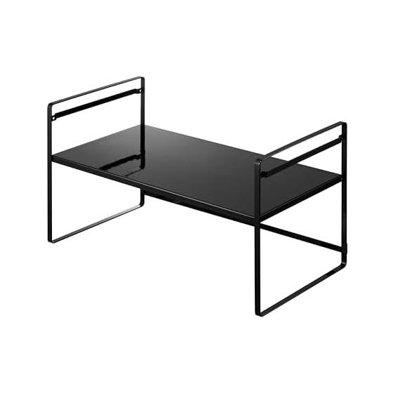 Yamazaki Jitsugyo 5163 Toaster Rack, Wide, Black, Approx. W65.5XD35XH36cm, Tower Kitchen Rack, Lower Tier Turns into Work Space, 2 Level Height