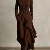 Women Clothing Fall Solid Color Long Sleeve Turtle Neck Maxi Dress