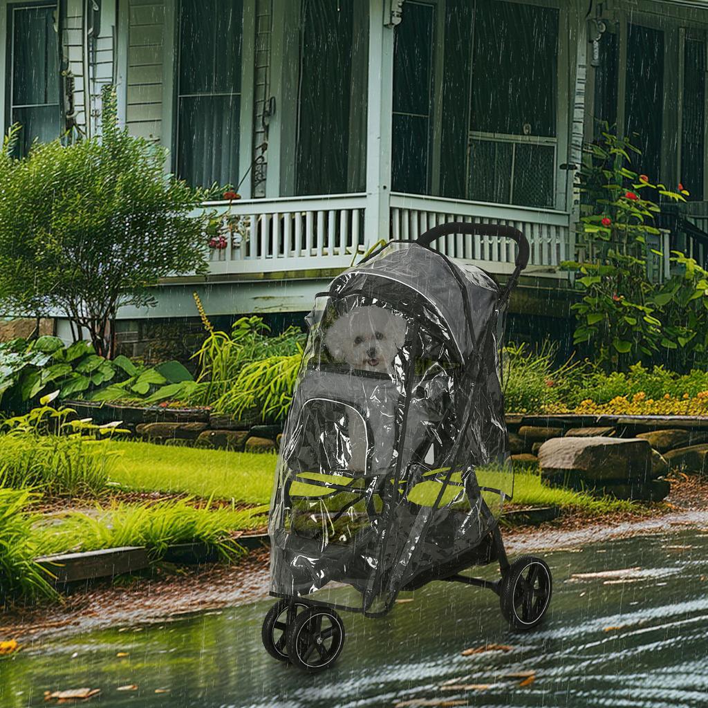 Dog Buggy Pet Stroller, Foldable, Rain Cover, 2 Safety Leashes, 83cm x 55cm x 101cm, Gray + Black