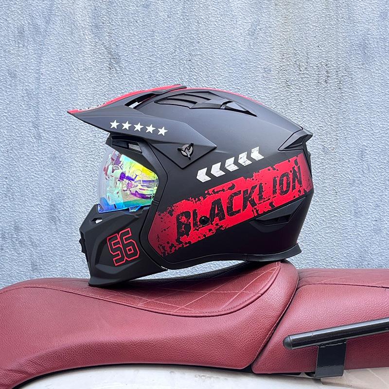 Street Fighter Motorcycle Helmet Men's and Women's Full Helmet Four Seasons Locomotive Retro Detachable Combination Helmet