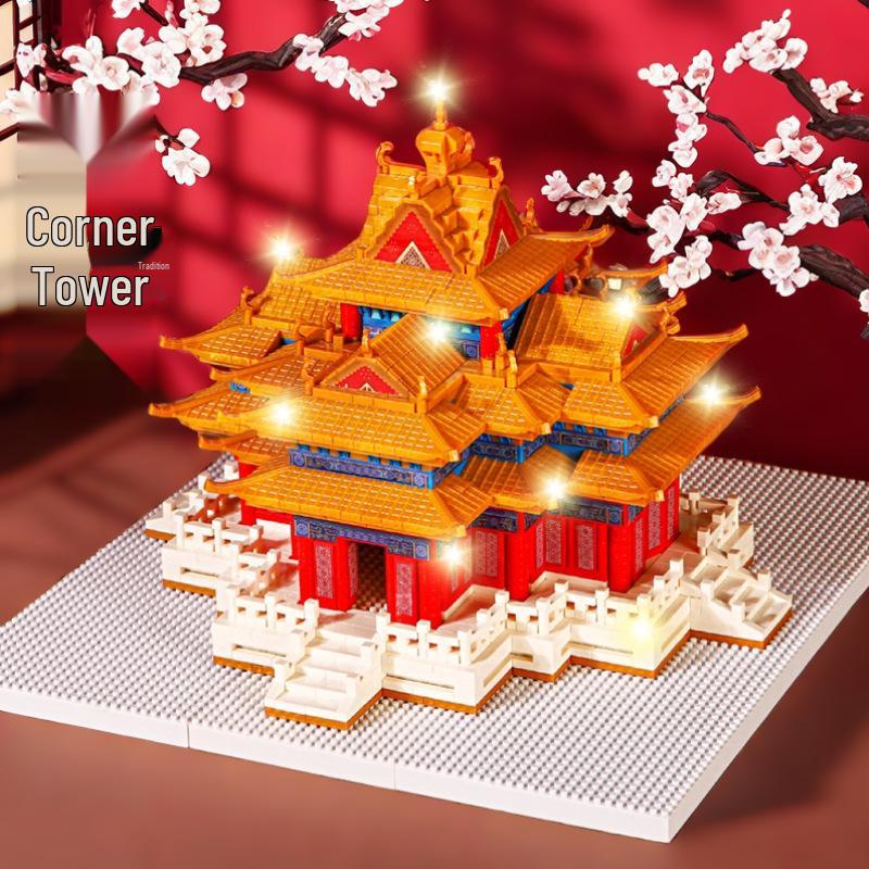 Forbidden City Corner Tower Building Blocks: Giant Mortise and Tenon Ancient Architecture Model