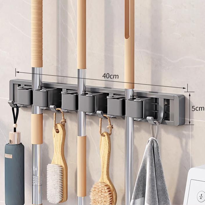 Heavy Duty Metal Mop & Broom Holder With Adjustable Hanging Hook, Bathroom Storage Organizer, Mop Clip, Broom Holder, Space-saving Organizer for Home