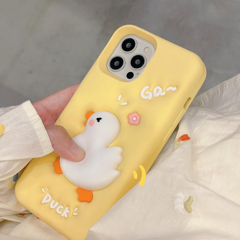 For iPhone 16 Pro Max Silicone Case Cute Expanding Duck Design Shockproof Phone Back Cover