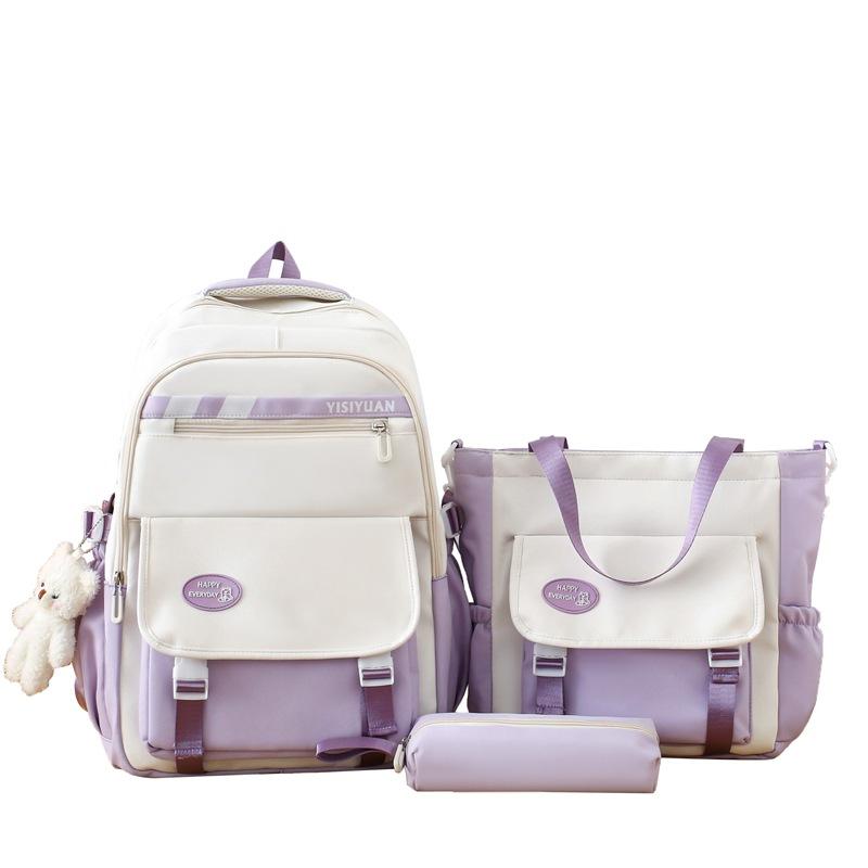 

Школьный рюкзак студенческий школьный рюкзак женский большой вместимости для учеников средней и старшей школы, рюкзак контрастного цвета, кампусный школьный рюкзак, набор из четырех предметов, тренд фиолетовый