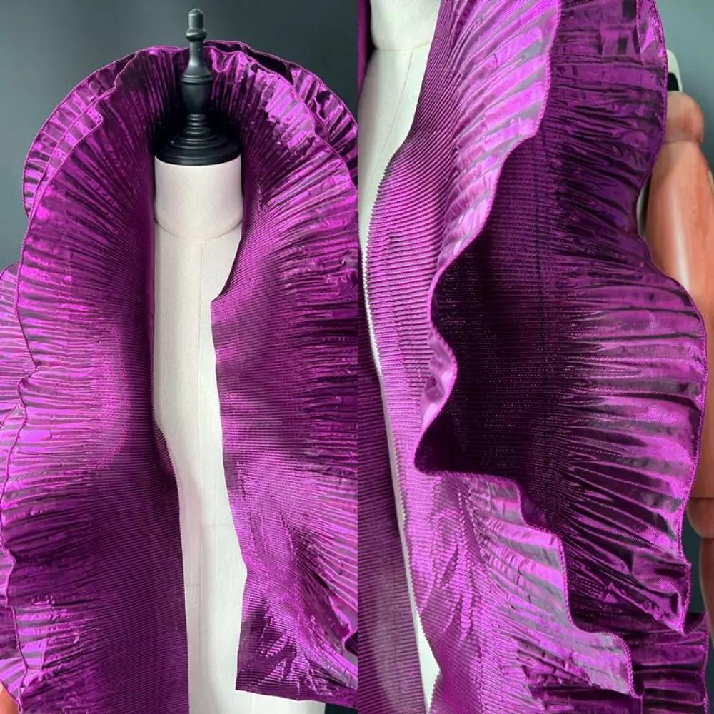 Metallisch Glänzender Große Welle Spitze Stoff 15cm Breit 1 Yard Falten Netz Organza DIY Styling Nähen Rüsche Kleid Zubehör