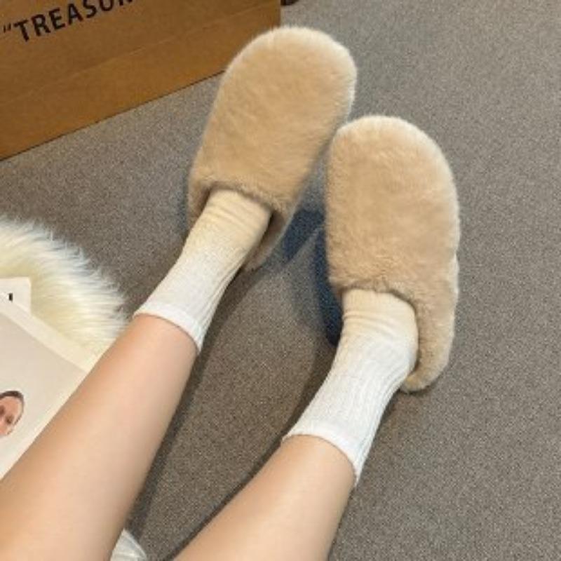 Mao Mao slippers women wear thick-soled bag head half slippers in autumn and winter imitation mink hair leopard print lazy drag