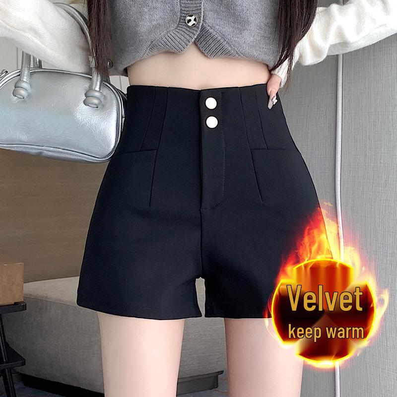 

Женские черные флисовые шорты-бутылки А-силуэта с высокой посадкой, больших размеров, универсальная повседневная одежда для осени/зимы 2025 XL