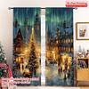 2pcs 2D Flat Printing Merry Christmas Popular Window Curtains Winter Village Versatile Fabric Without Electricity Spring Party &