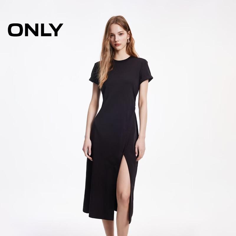 ONLY 2026 Spring Pleated Waist Rolled Cuff Slit Long Dress M