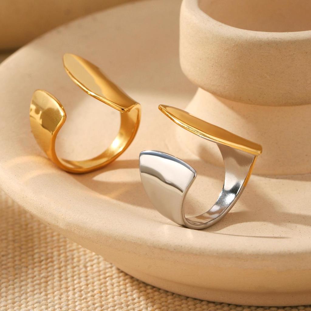 Women's Versatile Stainless Steel Geometric Open Ring: European & American Style, Non-Fading, Polished Finish