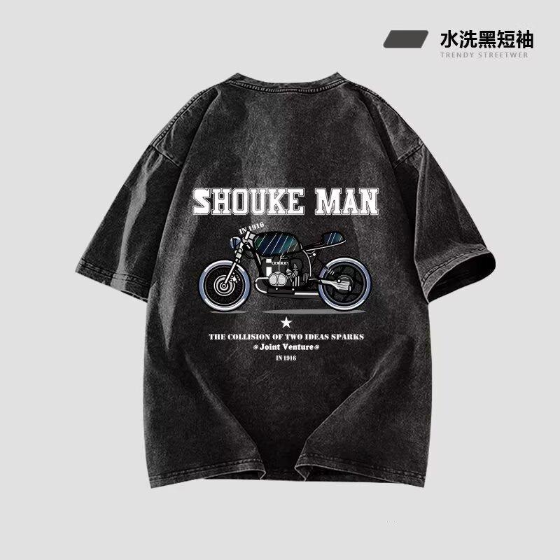 

Мужская футболка с коротким рукавом с принтом мотоцикла, летняя, в корейском стиле, трендовая, простая, красивая, топ в гонконгском стиле, свободная, повседневная, с коротким рукавом 5XL серый