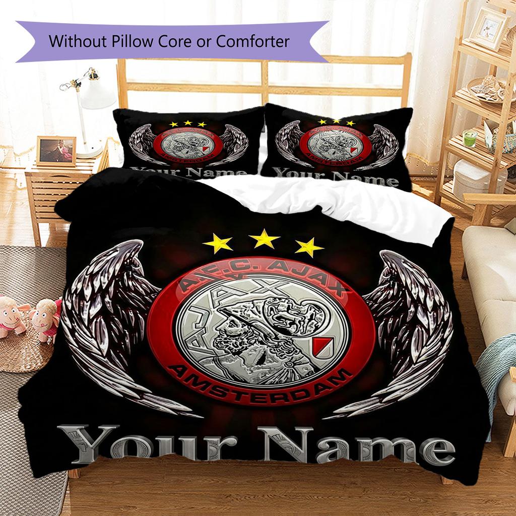 AFC Ajax Custom Name Pattern Bedding,Quilt Set Quilt Cover Pillowcase Home Birthday Gift(1 * Duvet Cover + 2 * Pillowcase, Without Core)