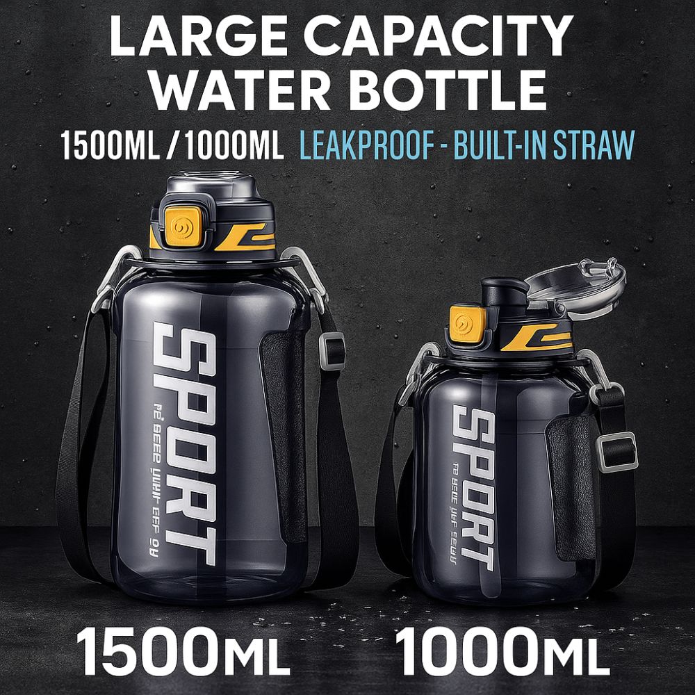 1000ml/1500ml Sports Water Bottle Large Capacity LeakProof Drinking Bottles with Straw Plastic Fitness Water Bottle