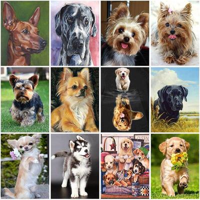 5D DIY Animal Dog Diamond Painting Cross Stitch Flower Full Square/Round Resin Diamond Embroidery Rhinestones Mosaic Home Decor