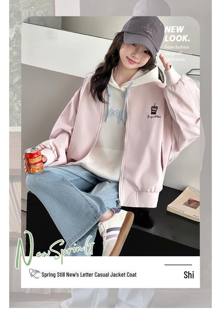 Girls' Spring/Autumn Baseball Jacket 2026 - Stylish, Loose Fit Sportswear for Big Kids