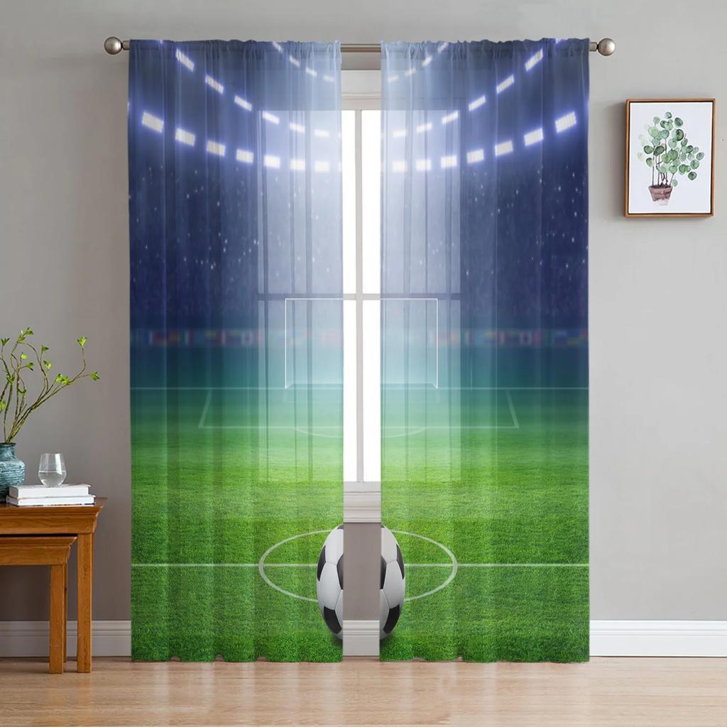Sheer Gymnasium Soccer Court Balls Football Curtains Living Room Bedroom Decoration Window Voiles Morning Tulle Curtain Polyester Washable Ready