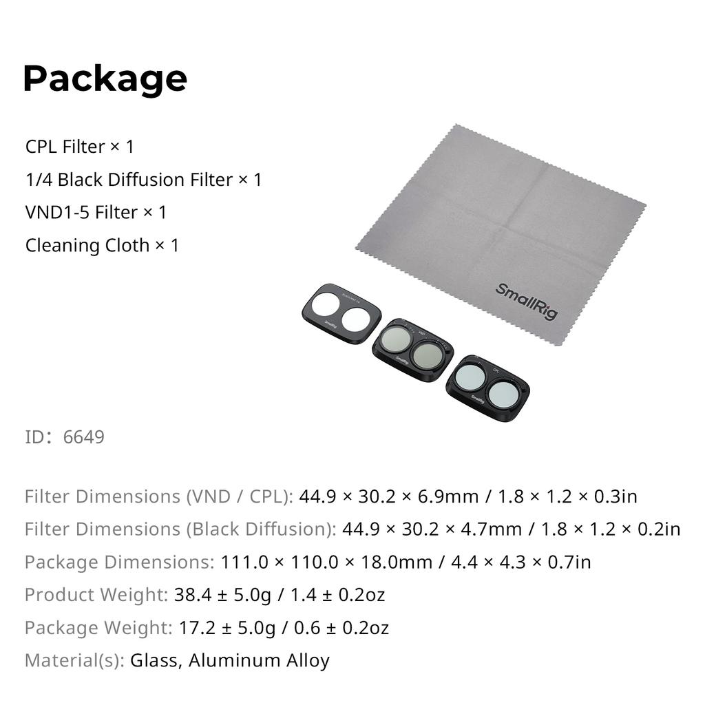SmallRig Filter Kit for DJI Osmo Pocket 4P Glass with VND1-5 / CPL Filter Variable ND Protective Gimbal Lens Camera Shooting Kit