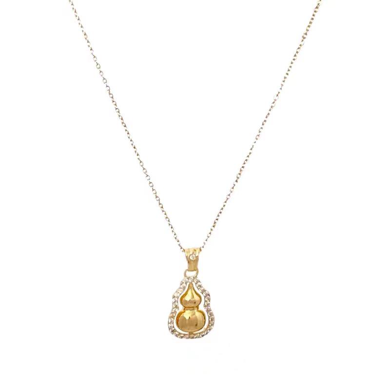 18K Gold Copper-Plated Gourd Necklace for Women - Luxury Rotatable Fu Lu Pendant for Good Luck