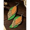 1 Pair Western Bohemian Style Leopard Print & Green-Brown Colorblock 3-Layer S-Shaped Leaf PU Leather Dangle Earrings