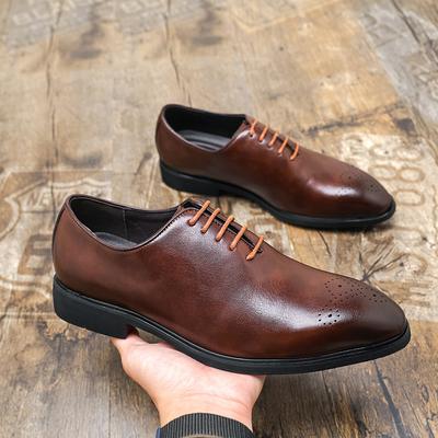 Fashion 2025 Brand Fashion Pointed Business Casual Leather Shoes High Quality Men's Comfortable Soft Leather Lace Carving Low Top Shoes