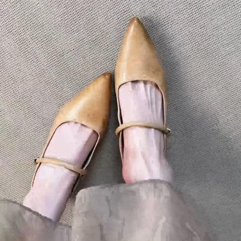 Cowhide Version~ French Temperament Polished Pointed Head with Bag Head Half Slippers Women Wear Height-increasing Sandals In Summer