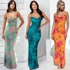Sleeveless Strapless Print Camisole Slim High Waist Pencil Dress Ankle Length Backless Slit Spring Dresses Women Casual