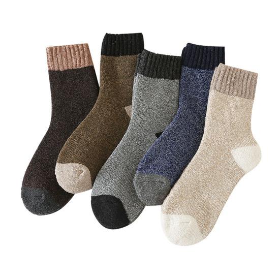 Men Thickened Wool Socks Color-Block Winter Ribbed Terry Socks Breathable Warm Casual Crew Socks for Daily Errands Workout Outdoor Sports