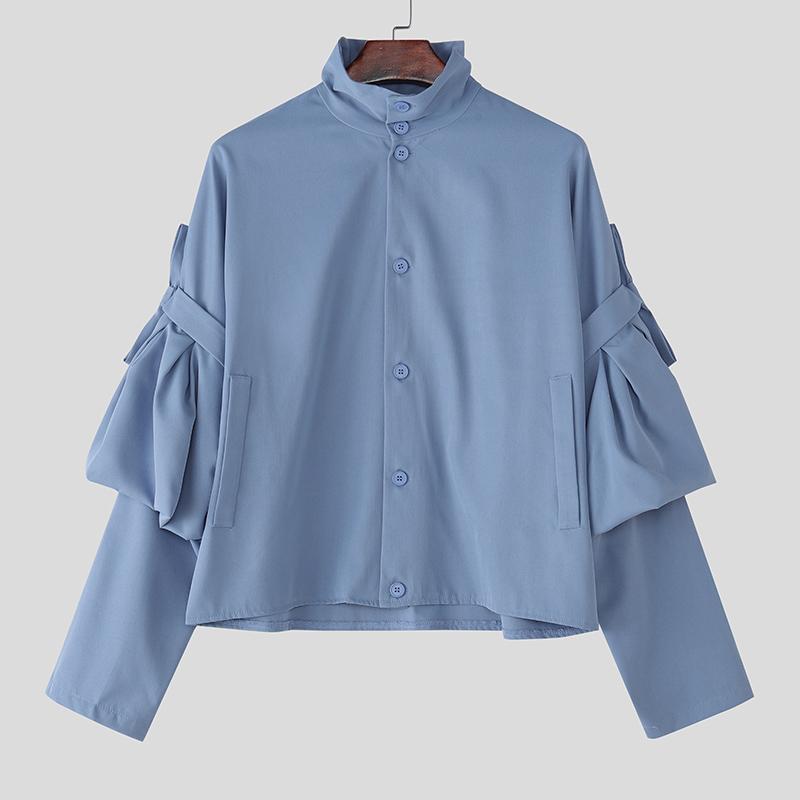 INCERUN Oversized Men Stand Neck Bow Knot Long Sleeve Casual Loose Shirts Tops