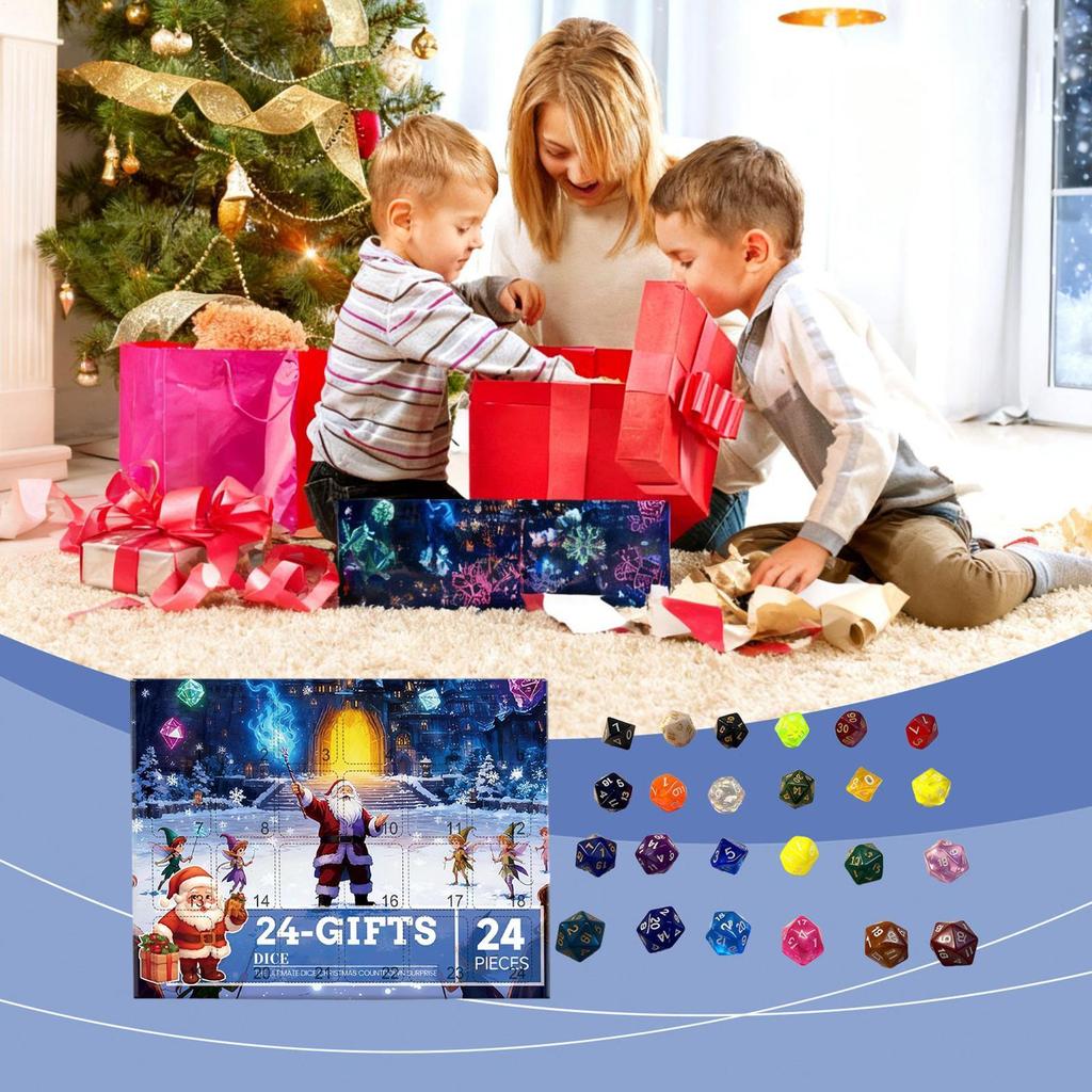 Weihnachts-Würfel-Countdown-Kalender 24-Tage Gemischter Advents-Countdown-Kalender Inklusive Würfelset für Familie Männer Jugendliche Erwachsene Mädchen