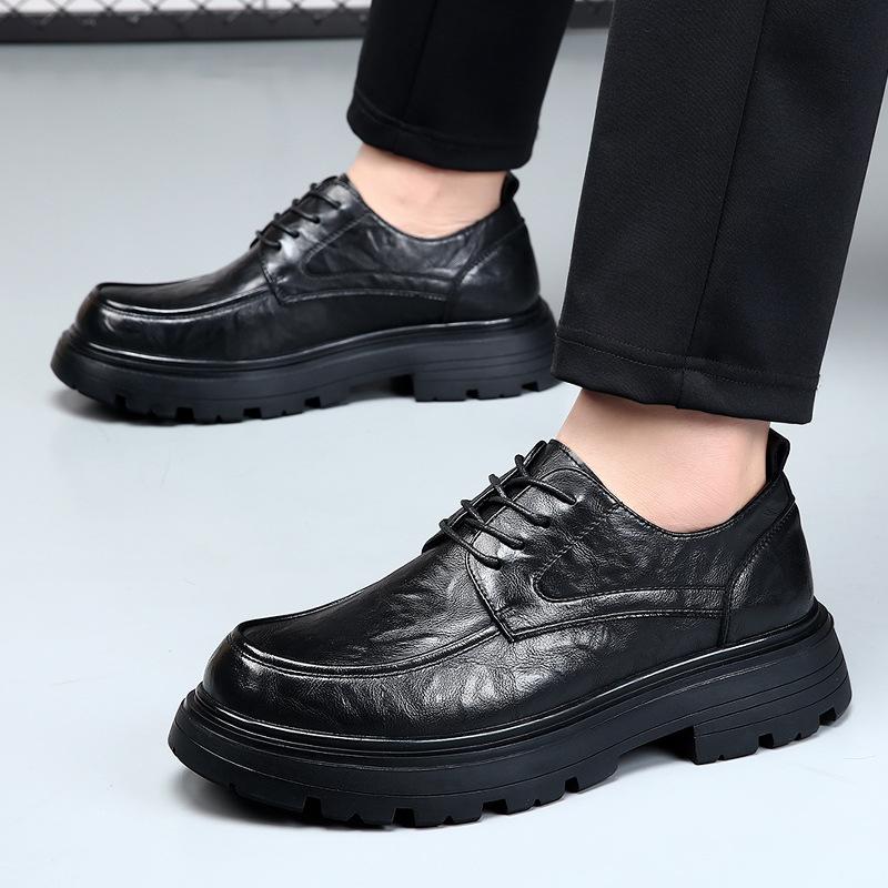 Leather shoes men's business dress big head high sense casual breathable British style thick sole heightening wedding groom derby shoes