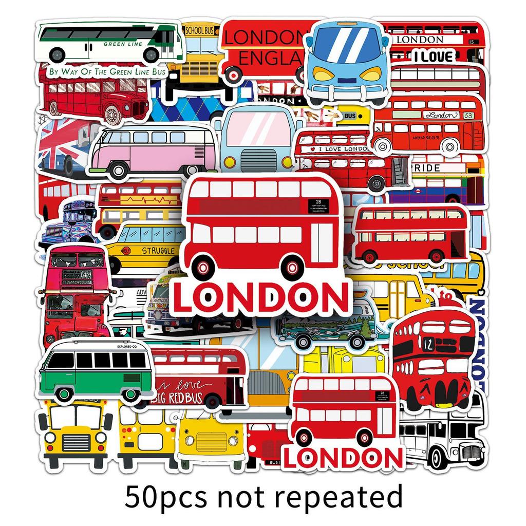 50 Cartoon Transportation Stickers for Kids: DIY Water Cup, Skateboard, Computer, Suitcase