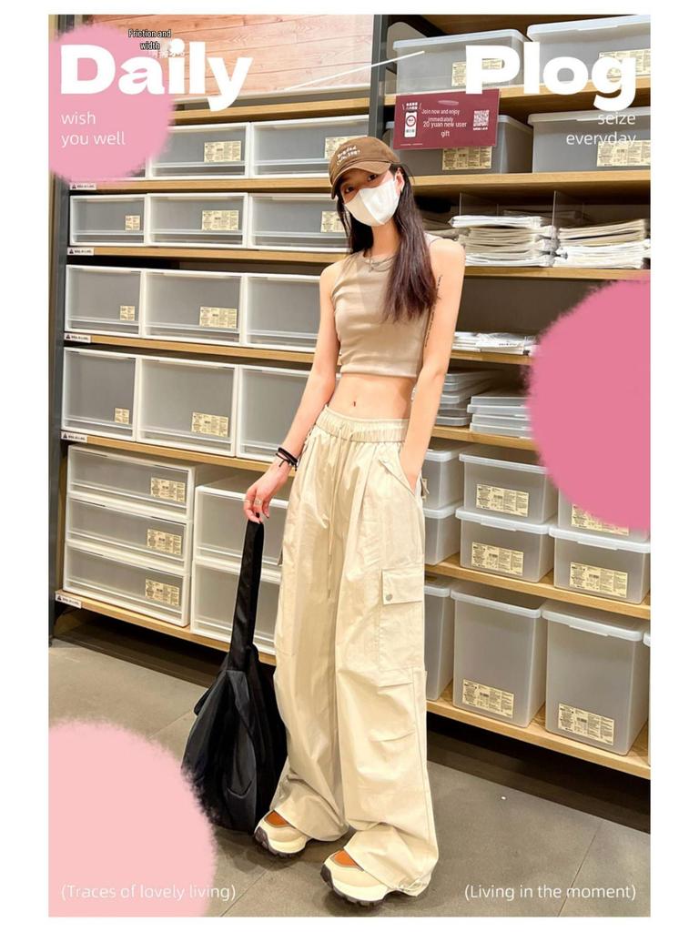Women's Quick-Dry White Ice Silk Wide-Leg Cargo Pants - Summer 2025 Mountaineering Style
