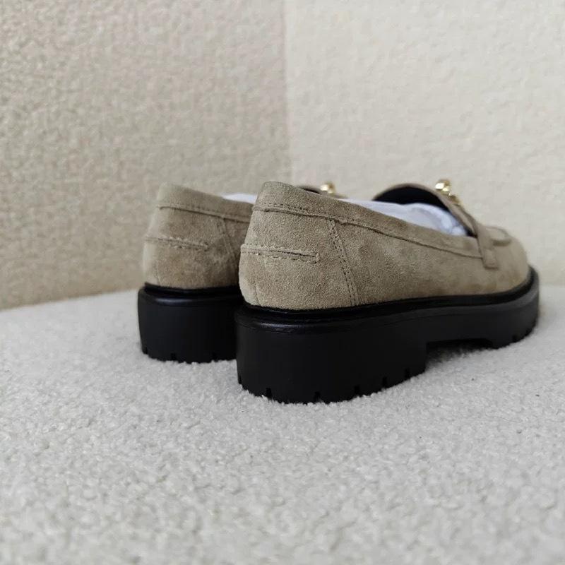 Leather British style round head deep mouth thick sole lock one pedal small leather shoes women's spring autumn and winter new loafers single shoes