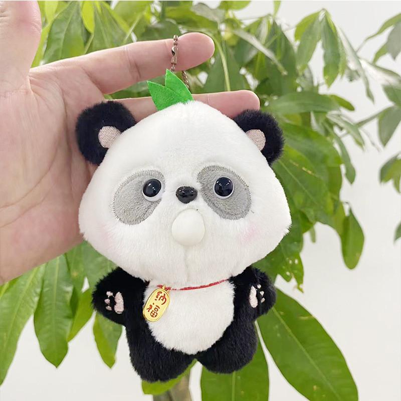 Soft Plush Lovely Panda Keychain Doll Cute Bubble Blowing Design Perfect For Gifts And Collectibles
