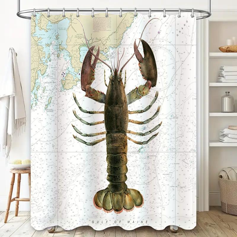 Decorative Map Lobster Shower Curtain for Bathroom Decorations Waterproof Fabric in Various Sizes