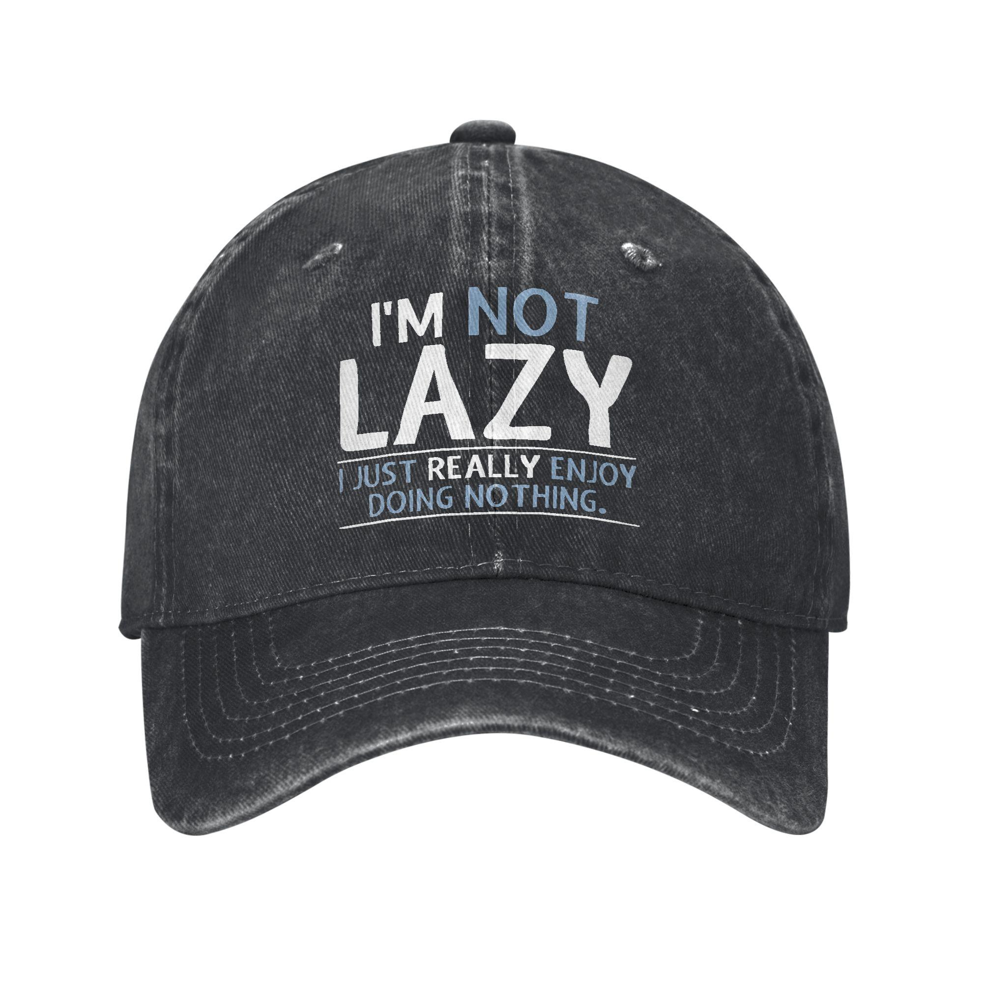 Unisex Im Not Lazy I Just Really Enjoy Doing Nothing Print Hat Vintage Distressed Denim  Baseball Cap Adjustable One Size