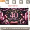 2D 40th Birthday Photography Backdrop Pink Black Background with Crown, Balloons and Cake