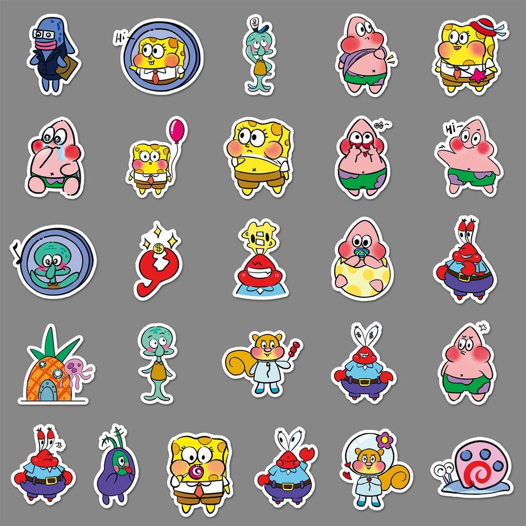 51-Piece Cute Cartoon SpongeBob, Patrick, and Mr. Krabs Waterproof Stickers Set for Journals