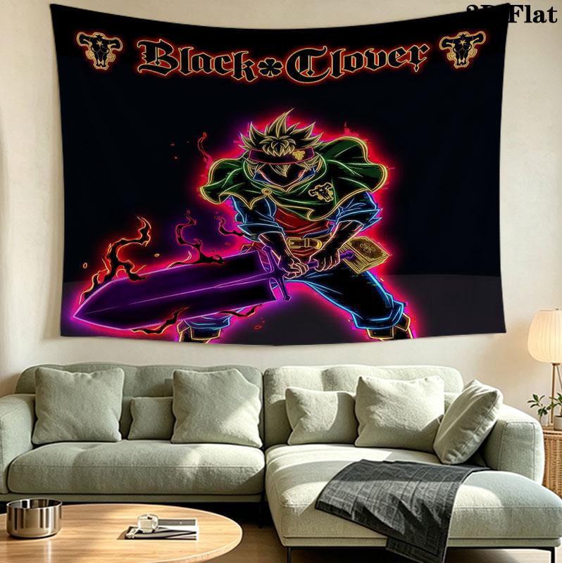 Arazzo da Parete Black Clover Appeso Estetico alla Parete Coperta in Tessuto Stampato Arazzi Decorativi per Camera da Letto Soggiorno Decorazione per la Casa